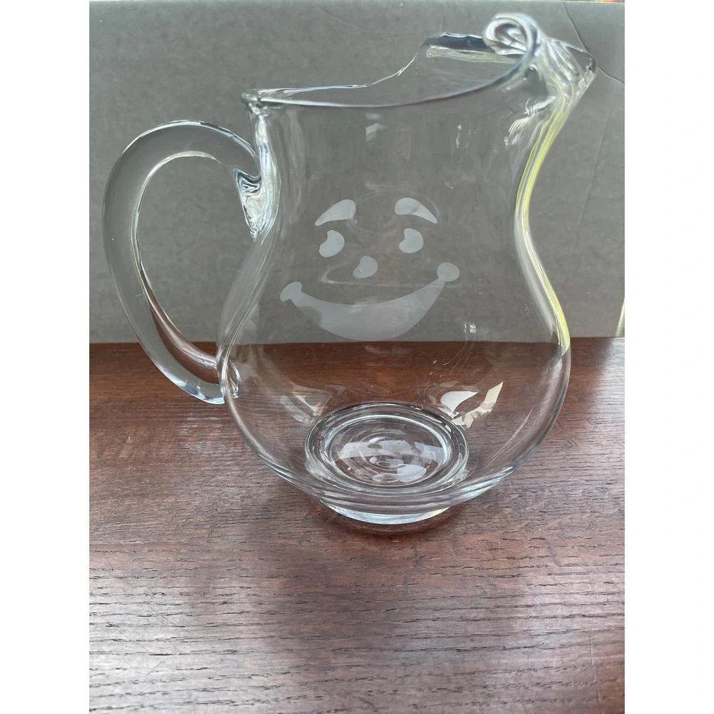 Kool-Aid Glass Pitcher OS Clear Excellent Etched Smiley Face Retro Advertising